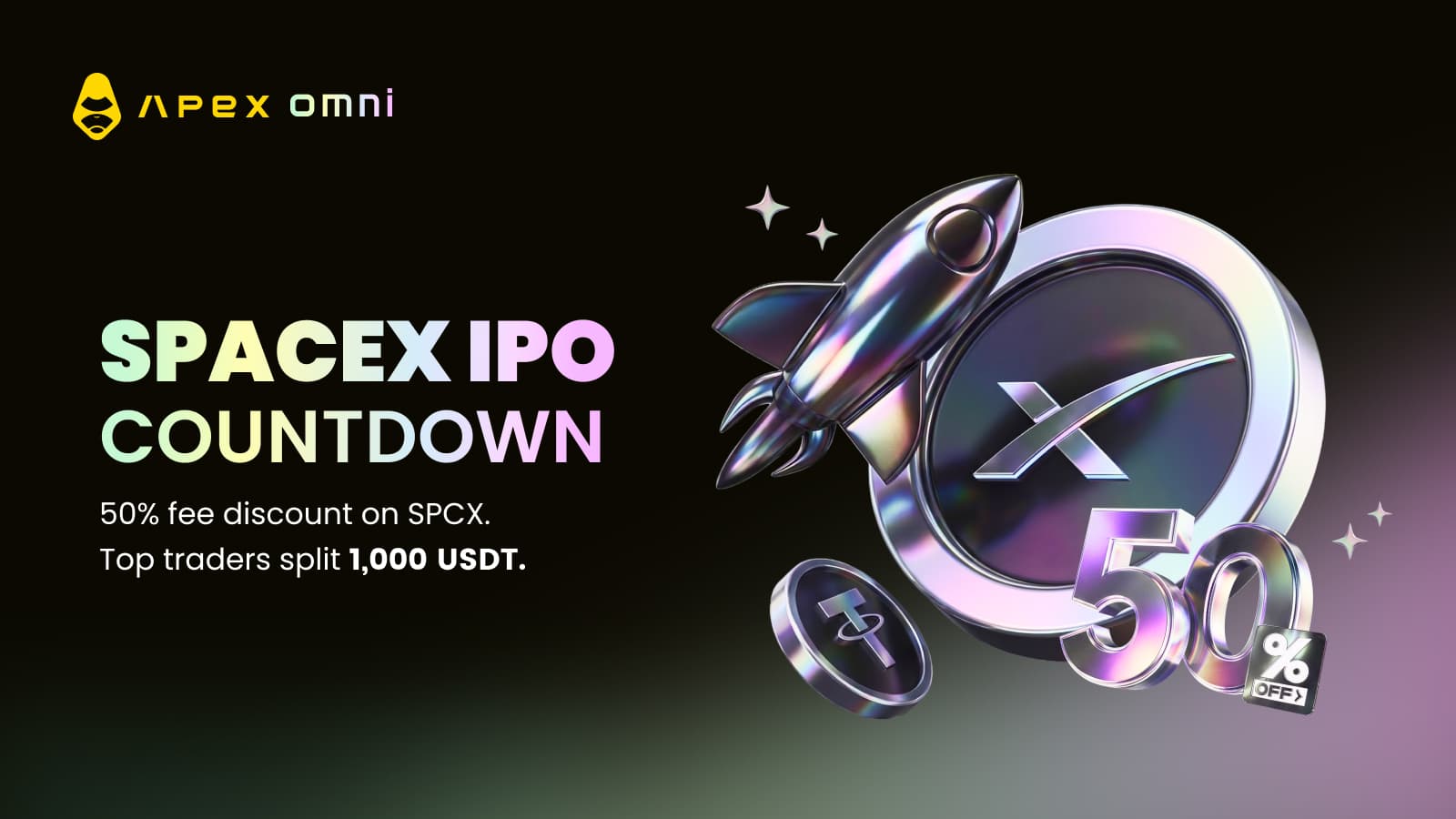 SpaceX IPO 倒數：手續費減免與 1,000 USDT 獎勵