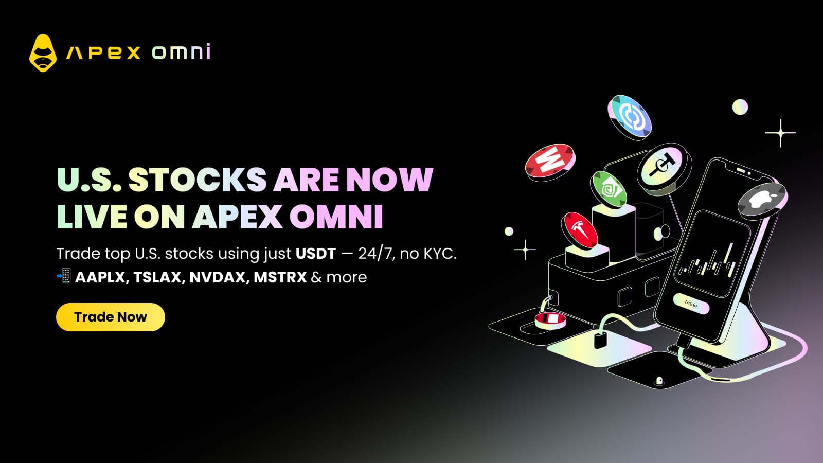 🇺🇸 ApeX Omniで、USDTだけで米国株の取引がいつでも可能に！