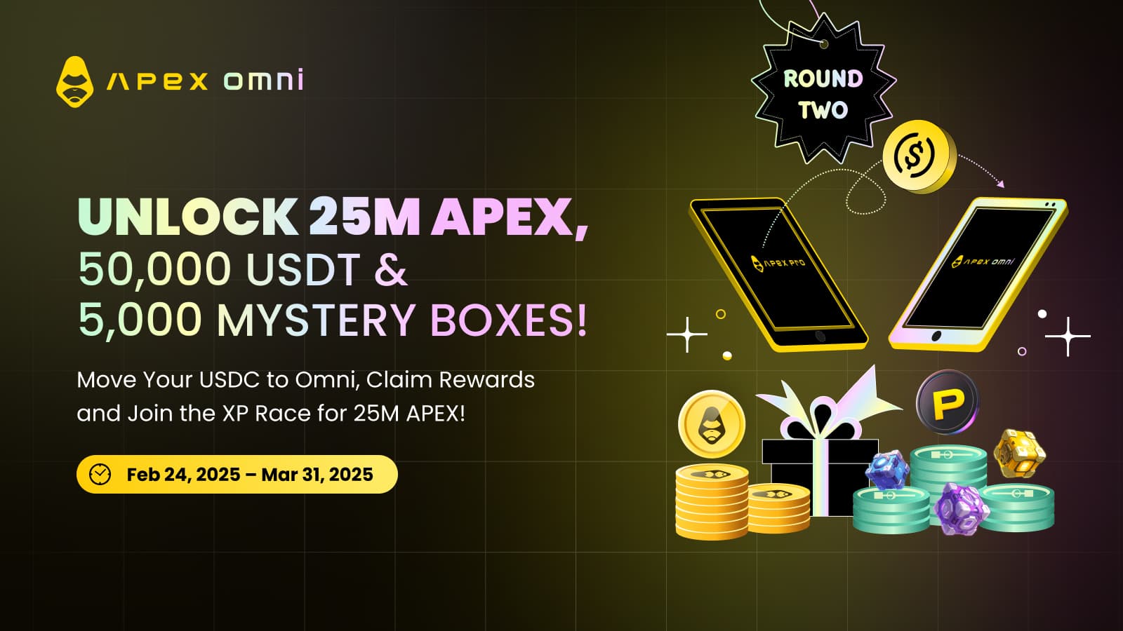 Omni Migration Boost Возвращается – Откройте 25M APEX, 50,000 USDT, 5,000 Ящиков с Призами и Ещё Больше Наград!