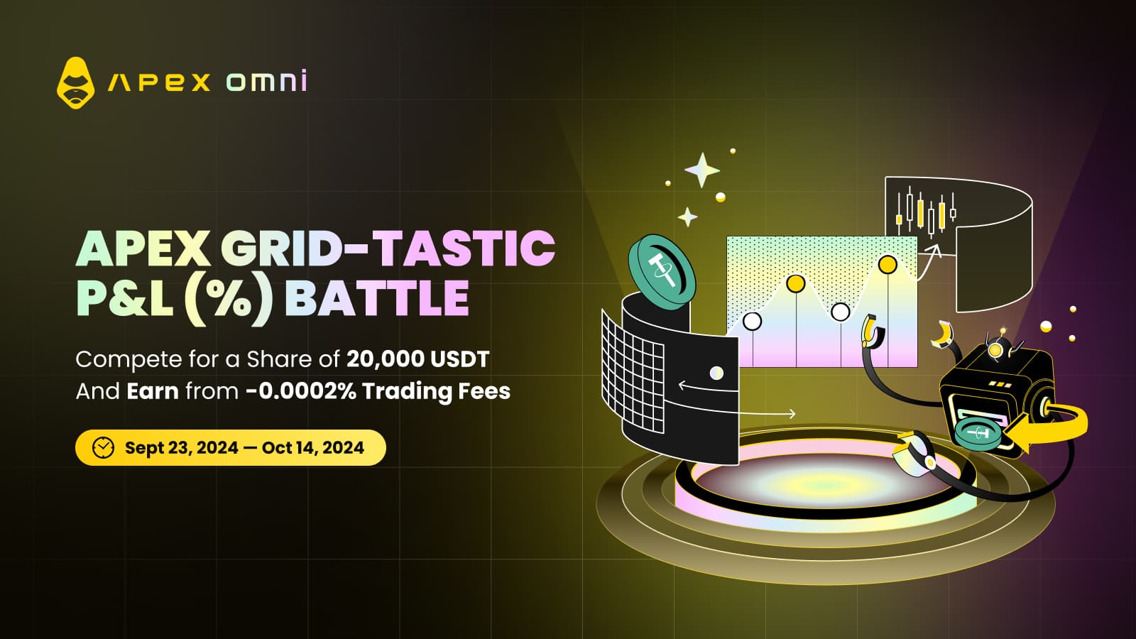 ApeX Grid-Tastic P&L (%) バトル — 総額20,000 USDTの取引ボーナスを手に入れよう!