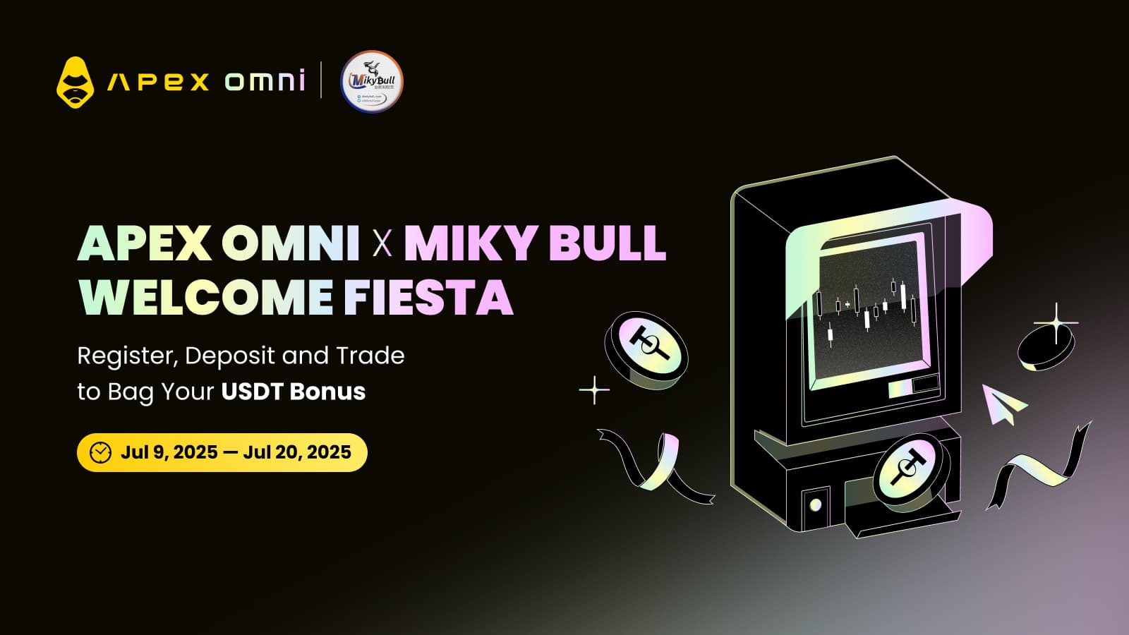 參加 ApeX x Mikybull 聯名歡迎祭典 —— 交易、賺取獎勵,還有機會贏取超值紅利!