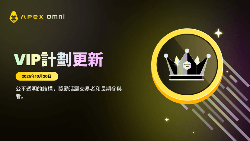 ApeX 更新 VIP 規則:自 2025 年 10 月 20 日起啟用全新手續費等級
