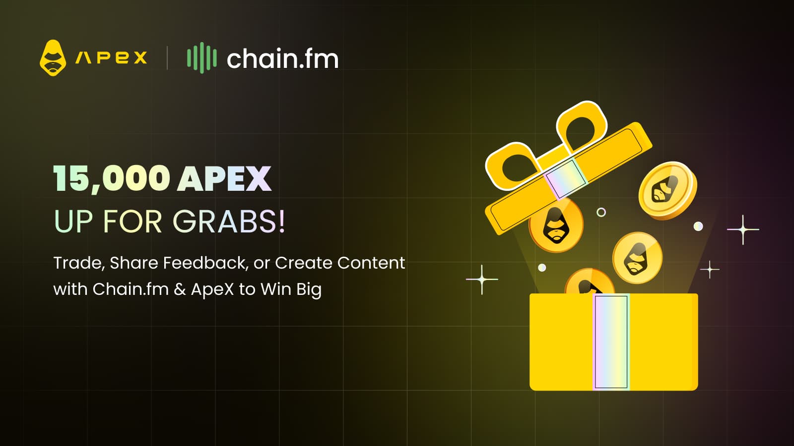 Chain.fm x ApeX Omni: 新規登録で15,000 $APEXのウェルカム特典を獲得!