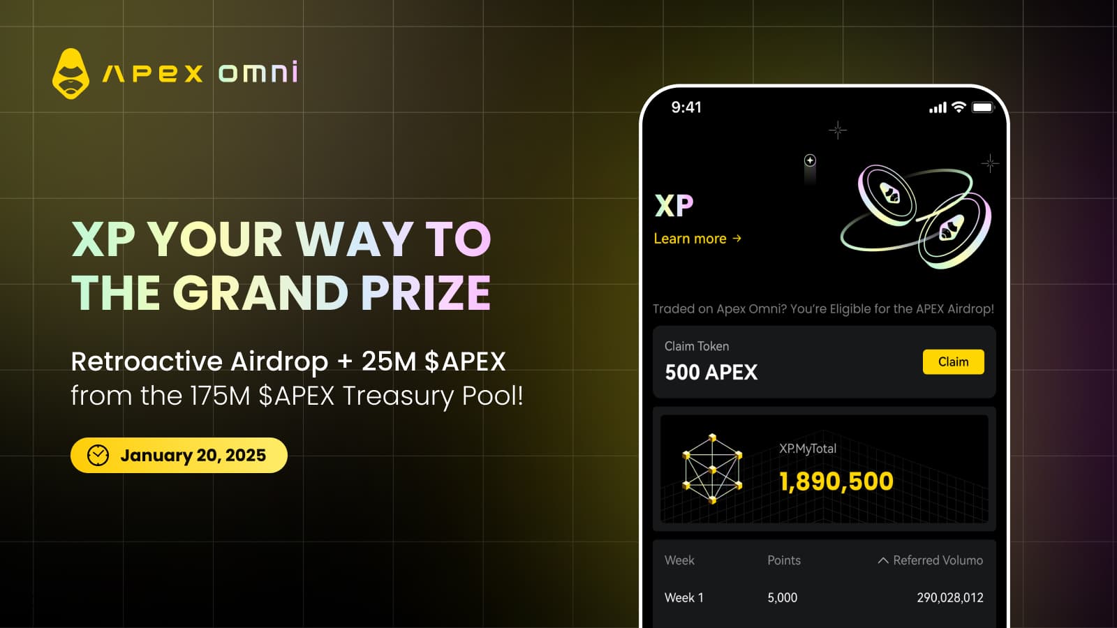 XP Очки уже Здесь: Ретроактивный Айрдроп + 25M APEX из 175M Пула Сокровищ