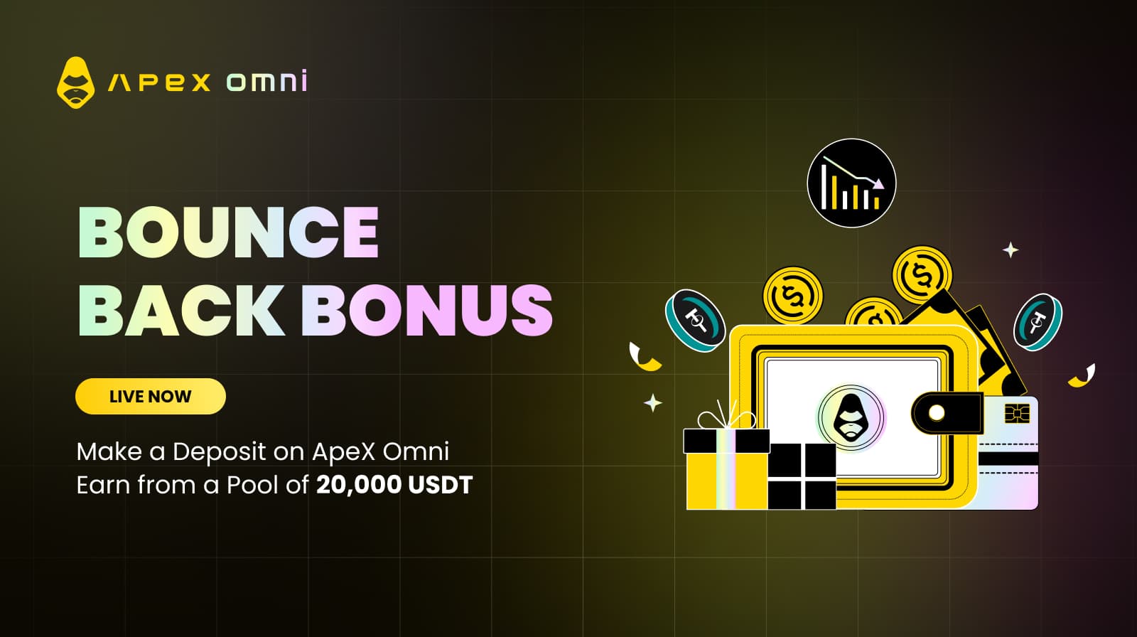反撃のボーナス:ApeX Omniで入金して、20,000 USDTのシェアで資金を増やそう